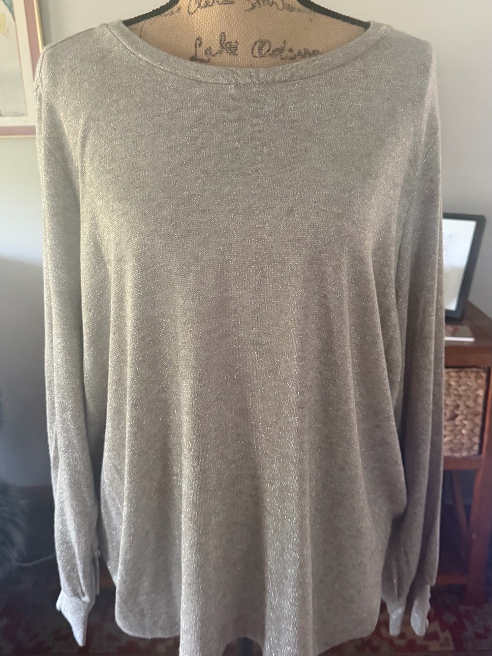 LC Lauren Conrad Silver Shimmery Scoop Neck Sweater